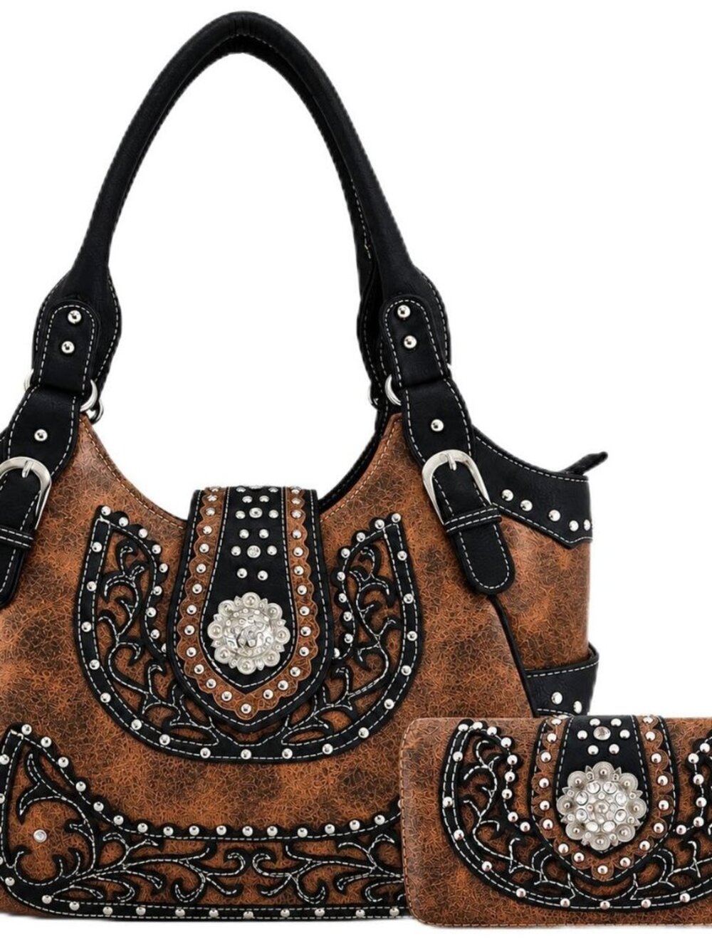 Western Trendy Western Purse and Wallet Set for Women, Studded Handbag